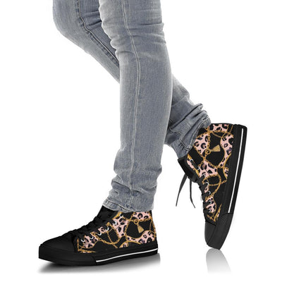 Pink Designer Cheetah High Top Sneaker Custom Shoes with Black Sole - Mr.SWAGBEAST