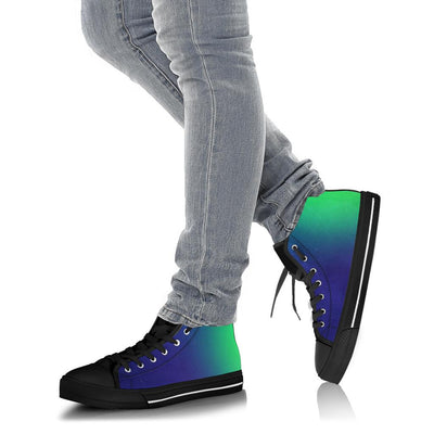 Neon Green Navy Blue Gradient High Top Sneaker Custom Shoes with Black Soles - Mr.SWAGBEAST