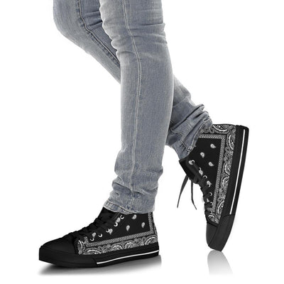 Black Bandana High Top Sneakers Custom Shoes with Black Soles - Mr.SWAGBEAST