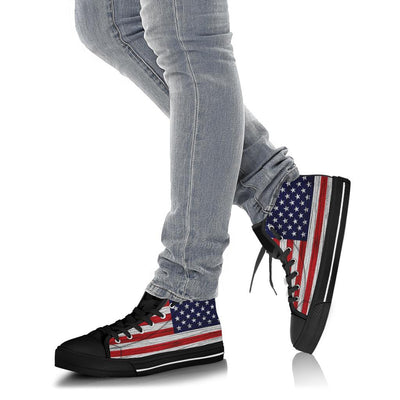American Wooden Texture Flag High Top Sneakers Custom Shoes with Black Soles - Mr.SWAGBEAST