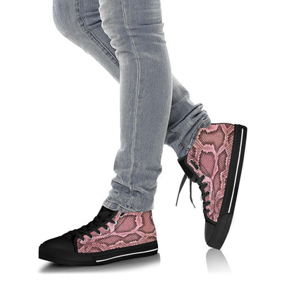 Pink Viper Snake Skin Print High Top Sneakers Custom Shoes with Black Soles - Mr.SWAGBEAST