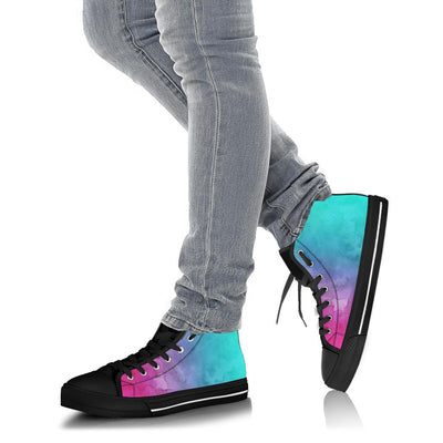 Pink Teal Water Colors Gradient High Top Sneakers Custom Shoes with Black Soles - Mr.SWAGBEAST