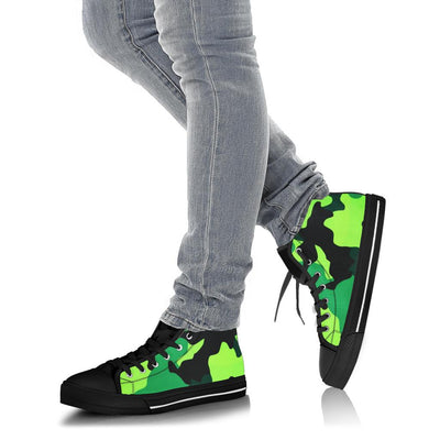 Neon Green Camo High Top Sneakers Custom Shoes with Black Soles - Mr.SWAGBEAST