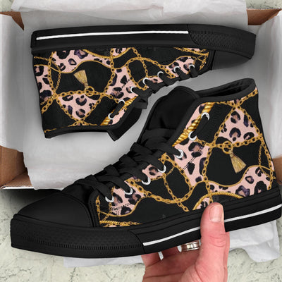 Pink Designer Cheetah High Top Sneaker Custom Shoes with Black Sole - Mr.SWAGBEAST