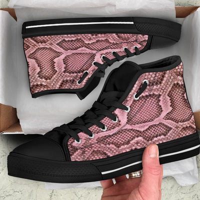 Pink Viper Snake Skin Print High Top Sneakers Custom Shoes with Black Soles - Mr.SWAGBEAST