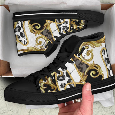 Designer Cheetah Design High Top Sneaker Custom Shoes with Black Sole - Mr.SWAGBEAST