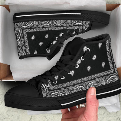 Black Bandana High Top Sneakers Custom Shoes with Black Soles - Mr.SWAGBEAST