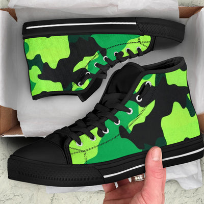 Neon Green Camo High Top Sneakers Custom Shoes with Black Soles - Mr.SWAGBEAST