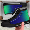 Neon Green Navy Blue Gradient High Top Sneaker Custom Shoes with Black Soles - Mr.SWAGBEAST