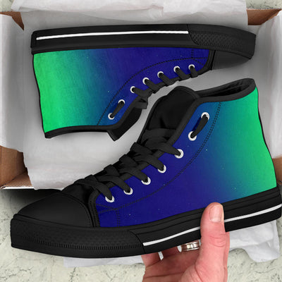 Neon Green Navy Blue Gradient High Top Sneaker Custom Shoes with Black Soles - Mr.SWAGBEAST
