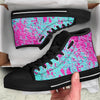 Teal with Pink Paint Spots High Top Sneakers Custom Shoes with Black Soles - Mr.SWAGBEAST