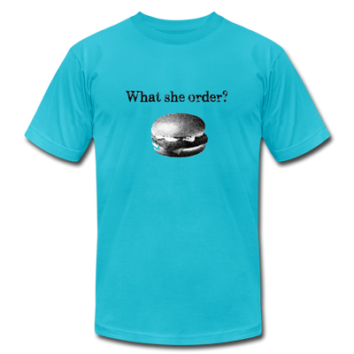 What She Order? Fish Filet Funny Men/Unisex Premium Adult T-Shirt - Mr.SWAGBEAST