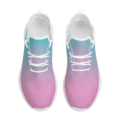 Pink fade to Teal Yeezy Styled Sneakers - White Soles - Mr.SWAGBEAST