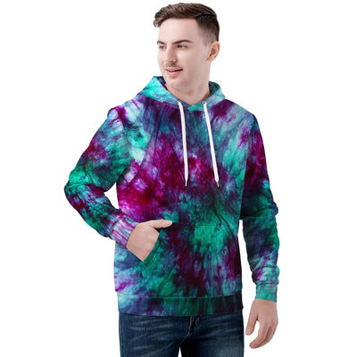 Teal Purple Tie Dye Men/Unisex Premium Adult Hoodie - Mr.SWAGBEAST